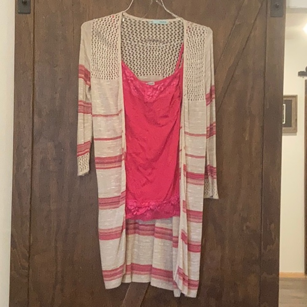 Cardigan and lace undershirt